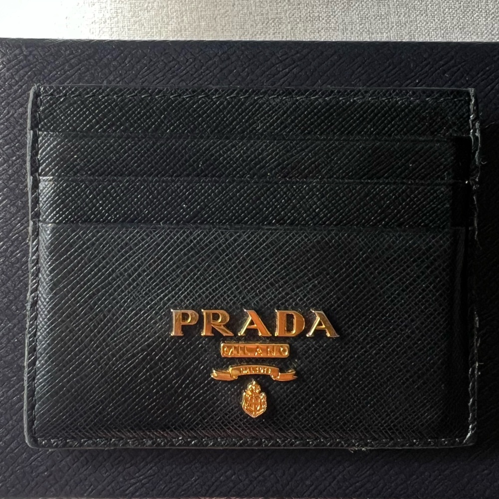 Prada Black Leather Card Holder with Gold Logo Plaque - Picture 4 of 7